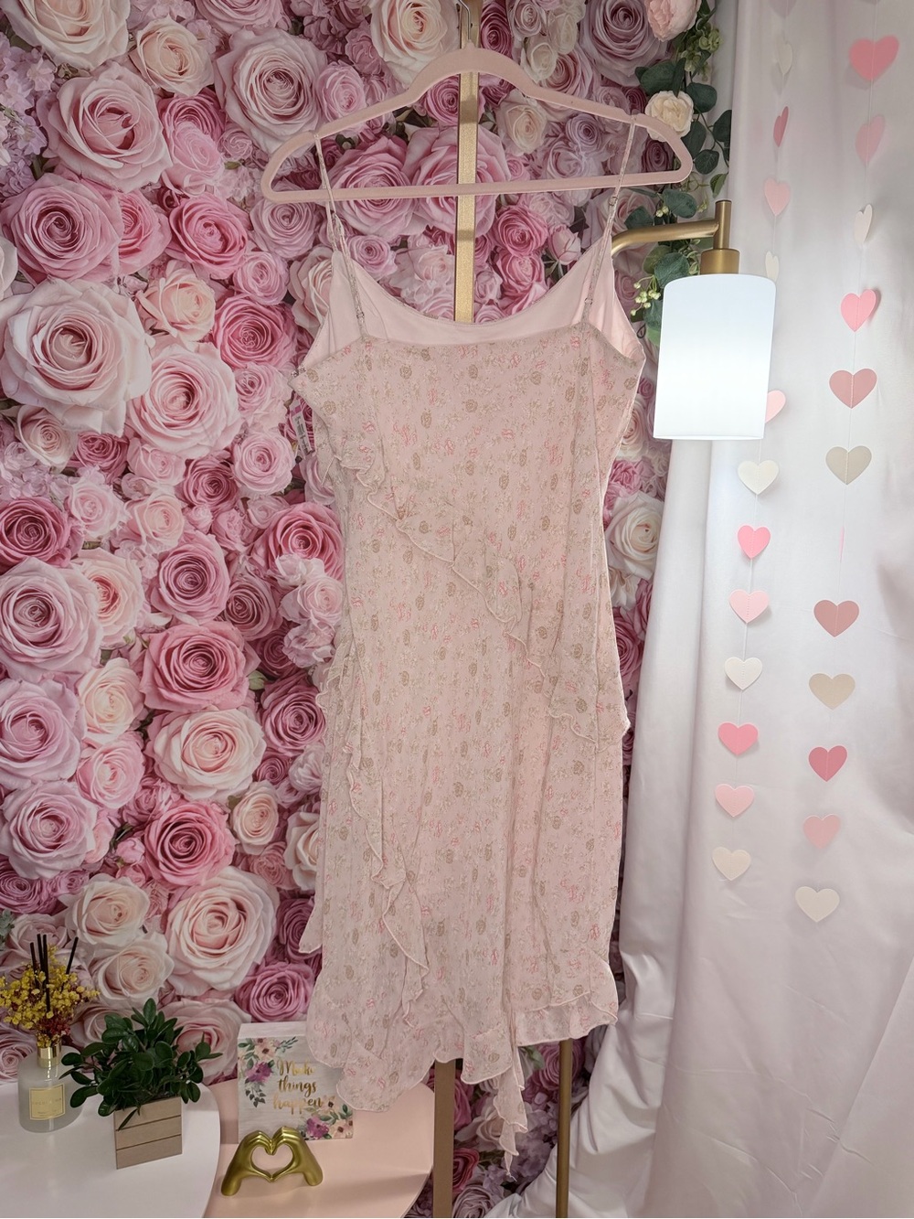 All in Favor Blush Floral Asymmetrical Ruffle Slip Dress - Picture 3 of 6